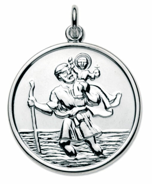 Sterling Silver Large Round St Christopher Pendant