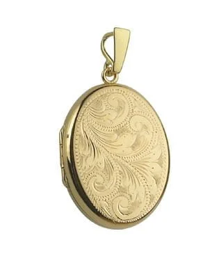 9ct Yellow Gold Medium Full Engraved Oval Locket