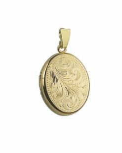 9ct Yellow Gold Small Full Engraved Oval Locket