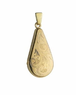 9ct Yellow Gold Simple Engraved Teardrop Locket