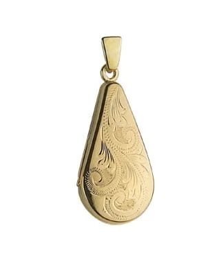 9ct Yellow Gold Simple Engraved Teardrop Locket