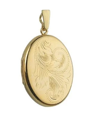 9ct Yellow Gold Midi Simple Engraved Oval Locket