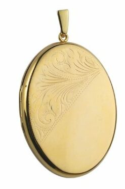 9ct Yellow Gold Large Half Engraved Oval Locket