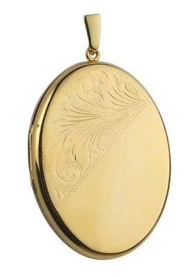 9ct Yellow Gold Large Half Engraved Oval Locket