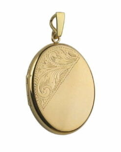 9ct Yellow Gold Midi Half Engraved Oval Locket