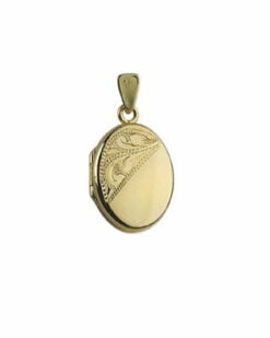 9ct Yellow Gold Mini Half Engraved Oval Locket
