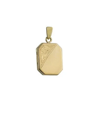 9ct Yellow Gold Half Engraved Rectangular Locket