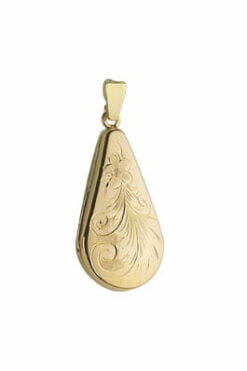 Curteis 9ct Yellow Gold Flower Engraved Teardrop Locket