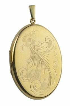 9ct Yellow Gold Flower Engraved Oval Locket