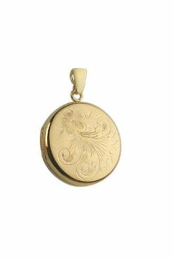 9ct Yellow Gold Flower Engraved Round Locket