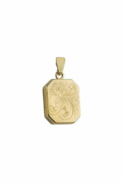 Curteis 9ct Yellow Gold Flower Engraved Rectangular Locket