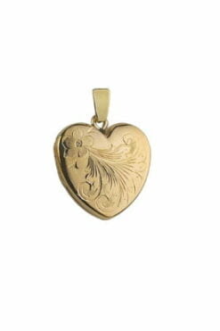 9ct Yellow Gold Small Flower Engraved Heart Locket