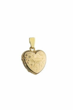 9ct Yellow Gold Mini Flower Engraved Heart Locket
