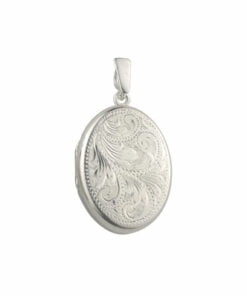 Curteis Sterling Silver Full Engraved Medium Oval Locket