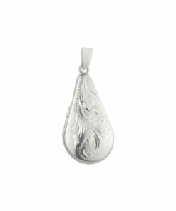 Curteis Sterling Silver Simple Engraved Teardrop Locket