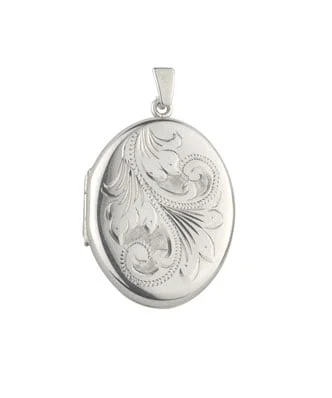 Curteis Sterling Silver Simple Engraved Midi Oval Locket