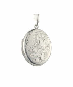 Curteis Sterling Silver Simple Engraved Medium Oval Locket