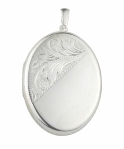 Curteis Sterling Silver Large Half Engraved Oval Locket