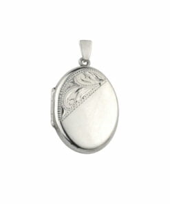Curteis Sterling Silver Medium Half Engraved Oval Locket