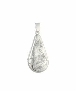 Curteis Sterling Silver Flower Engraved Teardrop Locket