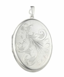 Curteis Sterling Silver Flower Engraved Large Oval Locket