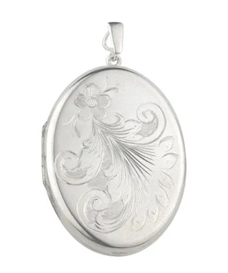 Curteis Sterling Silver Flower Engraved Large Oval Locket
