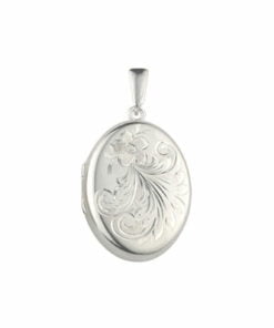 Curteis Sterling Silver Flower Engraved Medium Oval Locket