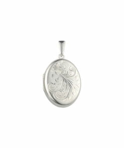Sterling Silver Small Flower Engraved Oval Locket