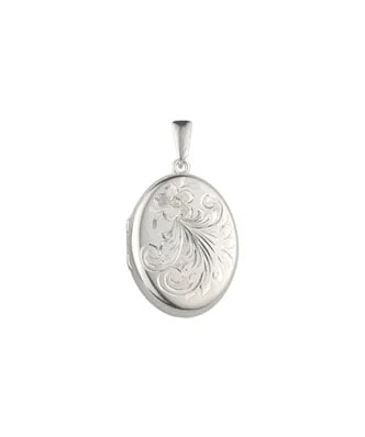 Sterling Silver Small Flower Engraved Oval Locket