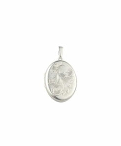 Sterling Silver Flower Engraved Mini Oval Locket