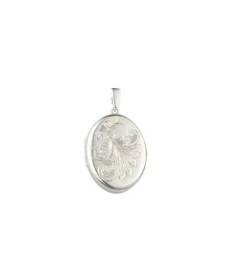 Sterling Silver Flower Engraved Mini Oval Locket