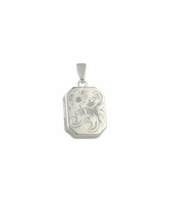 Curteis Sterling Silver Flower Engraved Rectangular Locket