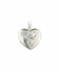 Curteis Sterling Silver Flower Engraved Small Heart Locket