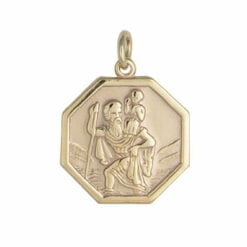 9ct Yellow Gold Octagonal Medium St Christopher Pendant
