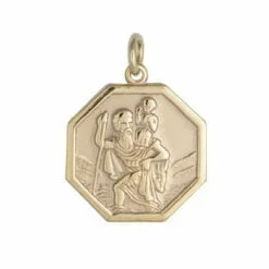 9ct Yellow Gold Octagonal Medium St Christopher Pendant