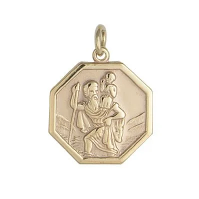 9ct Yellow Gold Octagonal Medium St Christopher Pendant