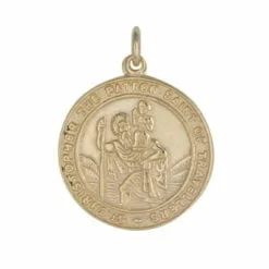 9ct Yellow Gold Large Round St Christopher Pendant