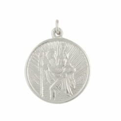9ct White Gold Medium Round St Christopher Pendant