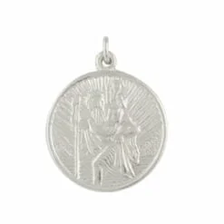 9ct White Gold Medium Round St Christopher Pendant