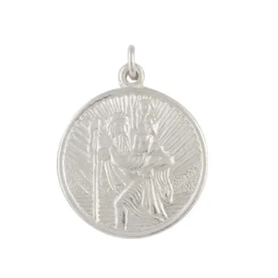 9ct White Gold Medium Round St Christopher Pendant