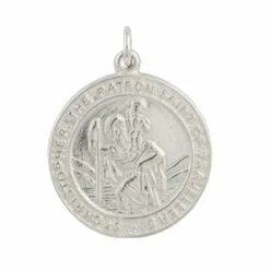 9ct White Gold Large Round St Christopher Pendant