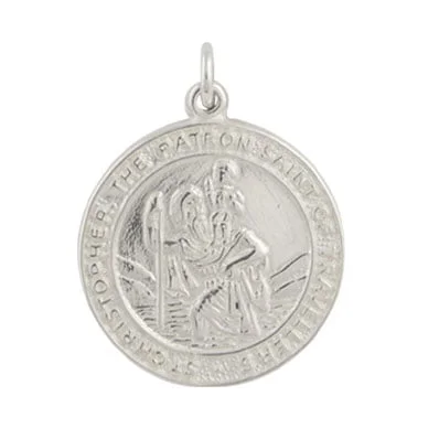 Sterling Silver Large Round St Christopher Pendant