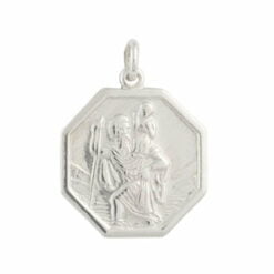 9ct White Gold Medium Octagonal St Christopher Pendant