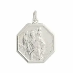 9ct White Gold Medium Octagonal St Christopher Pendant