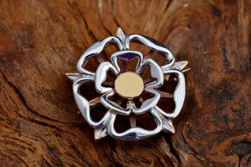 sterling silver and bronze tudor rose brooch