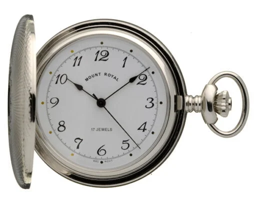 Mount Royal Chrome Plated Mechanical Hunter Pocket Watch