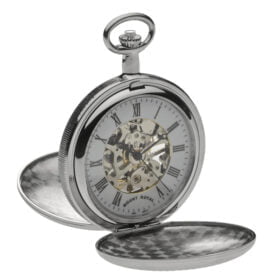 Mount Royal Chrome Plated Twin Lid Skeleton Mechanical Hunter Pocket Watch