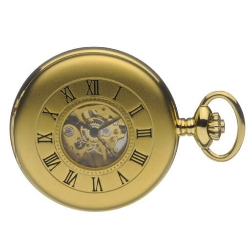 Mount Royal Half Hunter Skeleton Matt Finish Gold Plated Mechanical Pocket Watch - Image 2