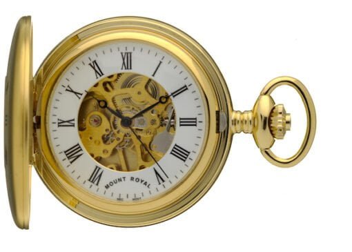 Mount Royal Half Hunter Skeleton Matt Finish Gold Plated Mechanical Pocket Watch