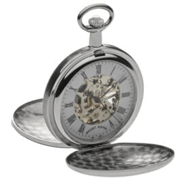 Mount Royal Chrome Plated Polished Twin Lid Skeleton Pocket Watch